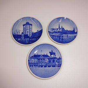3 Royal Copenhagen Mini Plates 3" Rundetarn Kronborg Amalienborg Slot Denmark